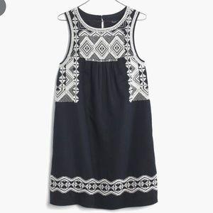 Madewell Stitchtake Embroidered Navy Linen Dress L